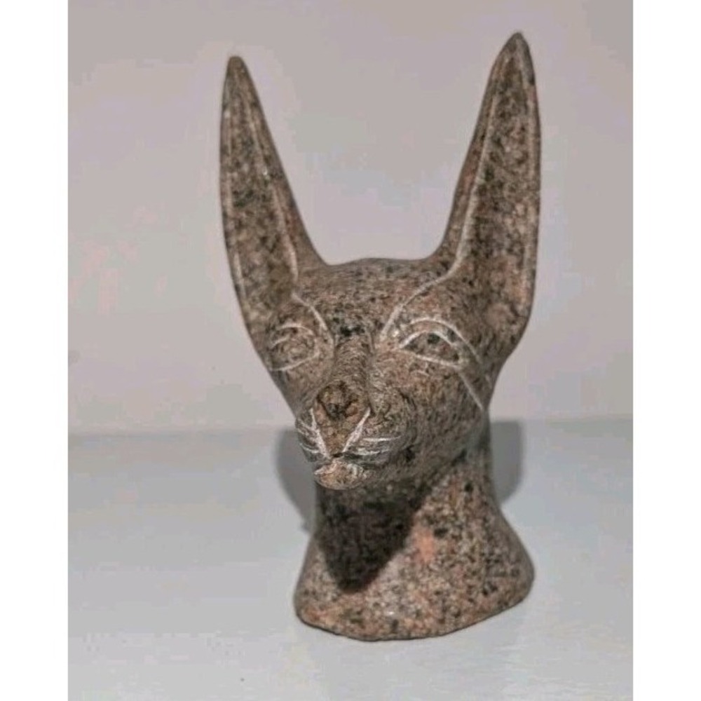 Vintage Egyptian Anubus Jackal Head 5" Sculpture Handcrafted Made of Granite - Picture 2 of 6